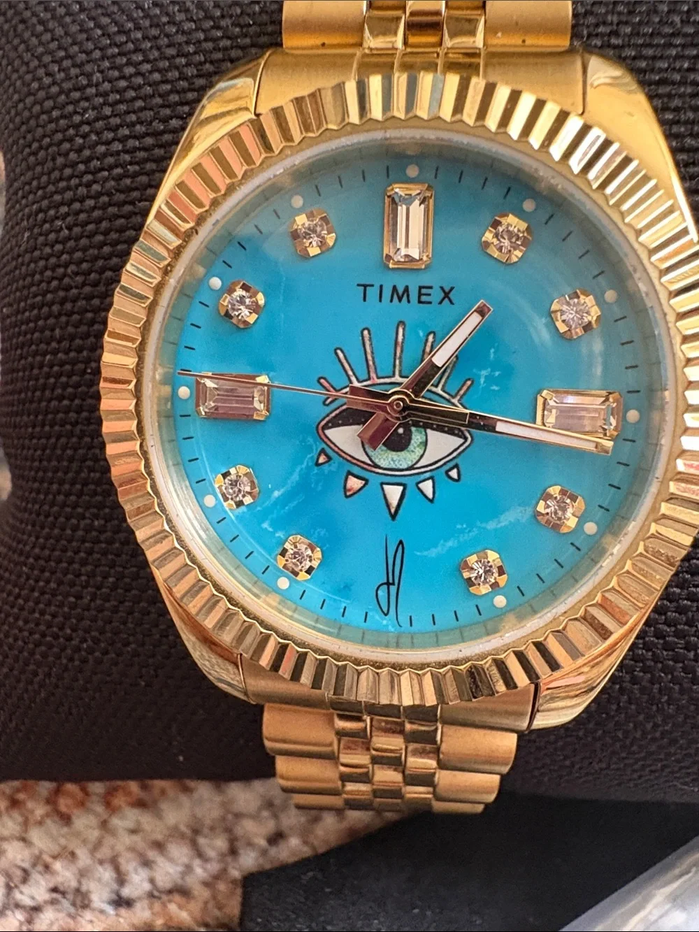 Rare! Timex X Jacquie Aiche Evil Eye  Bracelet Watch with Turquoise Dial